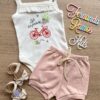 Conjunto Infantil Feminino Body Off White Short Rose Fernanda Ramos Kids