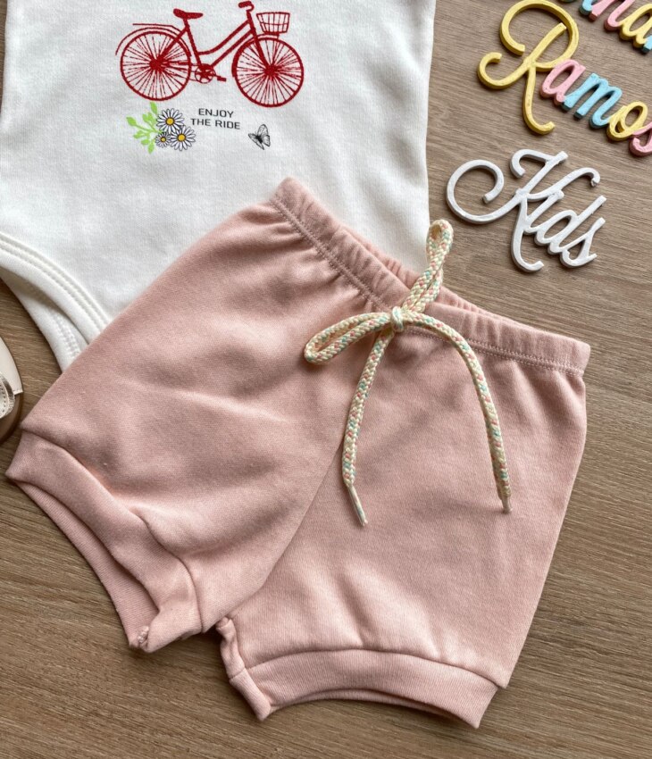 fernandaramoskids com br Conjunto Infantil Feminino Body Off White Short Rose 2