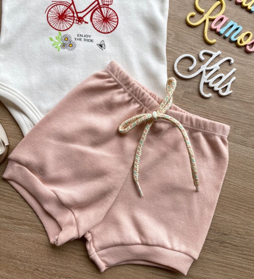 fernandaramoskids com br Conjunto Infantil Feminino Body Off White Short Rose 2