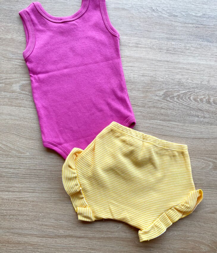 fernandaramoskids com br Conjunto Infantil Feminino Body Pink Short Listrado Amarelo 3