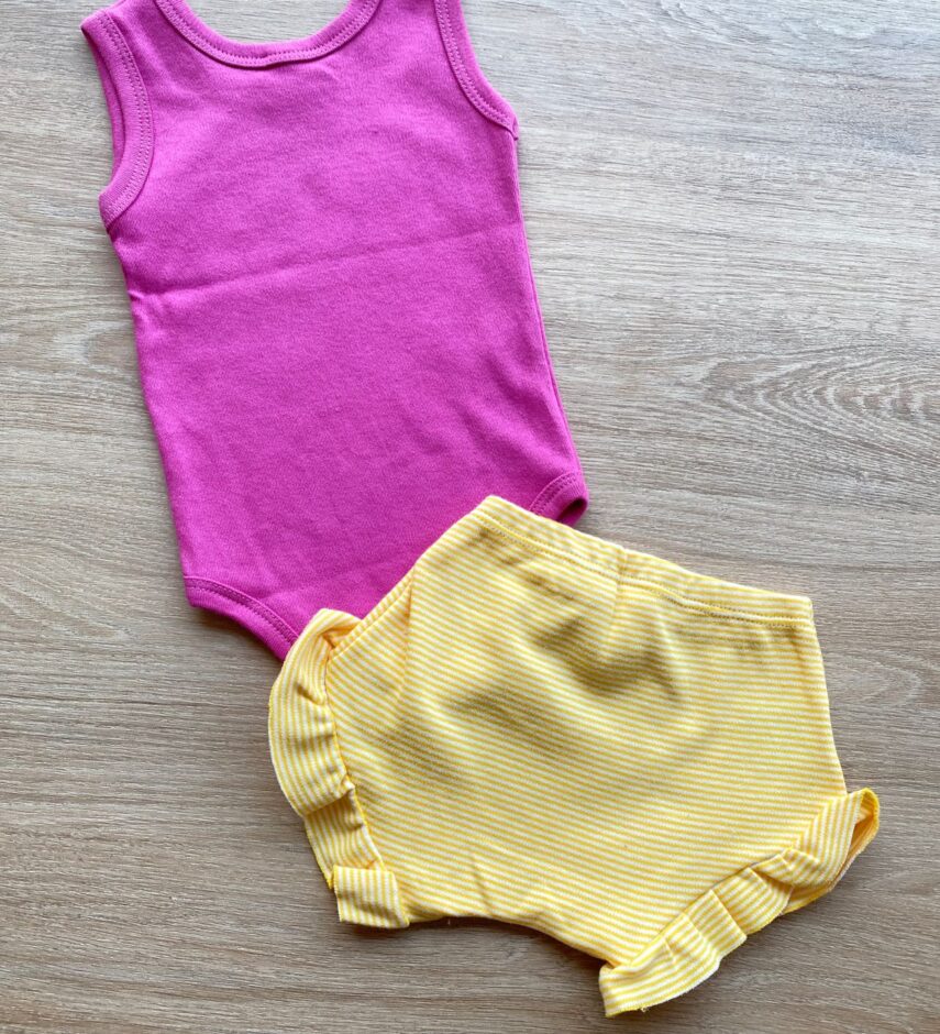 fernandaramoskids com br Conjunto Infantil Feminino Body Pink Short Listrado Amarelo 3