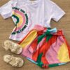 Conjunto Infantil Feminino Cropped Branco com Estampa e Short Fernanda Ramos Kids
