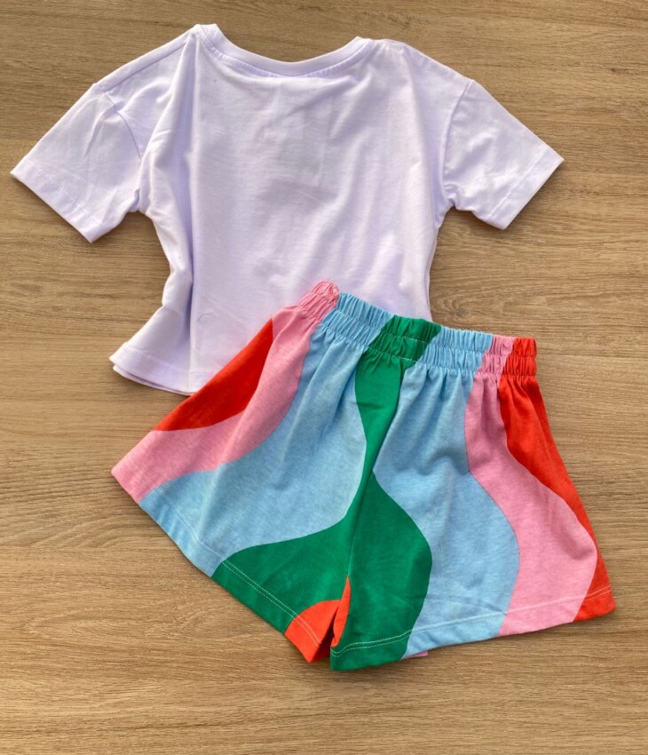 fernandaramoskids com br Conjunto Infantil Feminino Cropped Branco com Estampa e Short 2