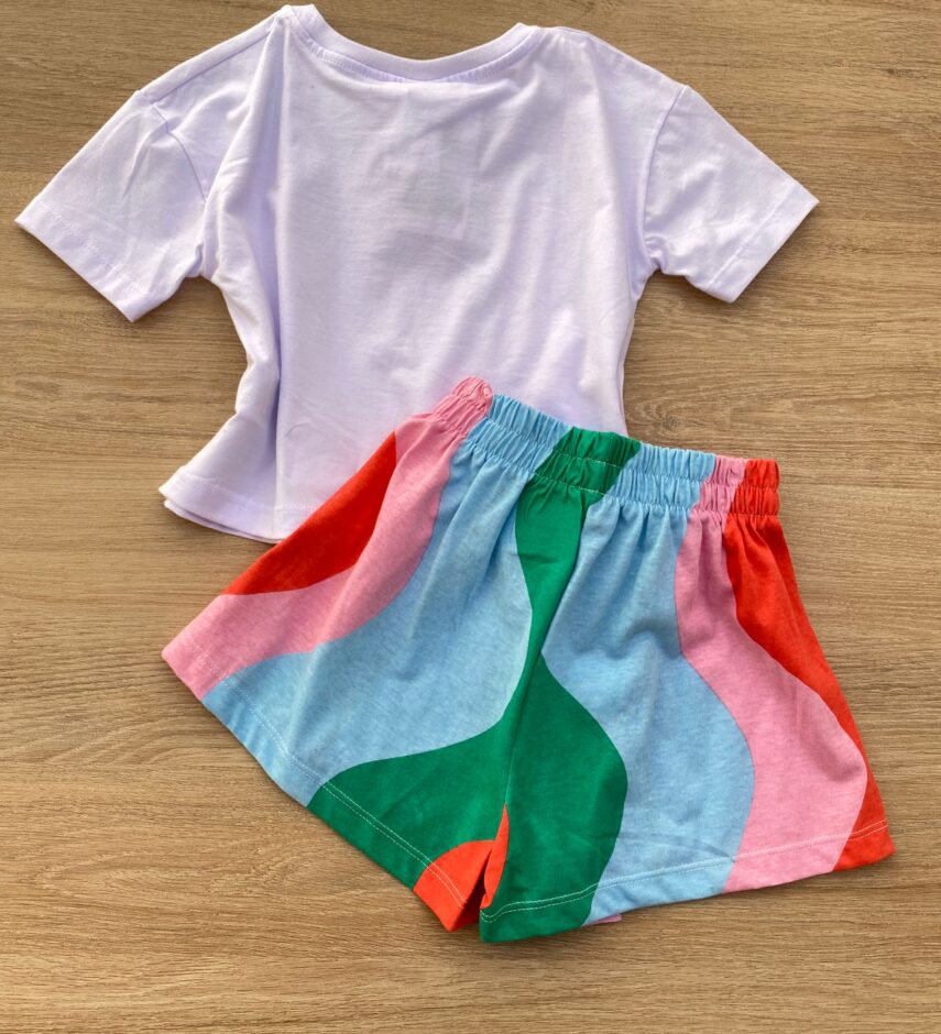 fernandaramoskids com br Conjunto Infantil Feminino Cropped Branco com Estampa e Short 2