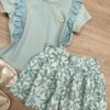 fernandaramoskids com br Conjunto Infantil Feminino Cropped Detalhe Laise e Short Estampado Verde 1