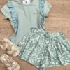 Conjunto Infantil Feminino Cropped Detalhe Laise e Short Estampado Verde Fernanda Ramos Kids