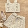 fernandaramoskids com br Conjunto Infantil Feminino Cropped e Short Saia com Amarração Bege 1