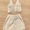 fernandaramoskids com br Conjunto Infantil Feminino Cropped e Short Saia com Amarração Bege 2