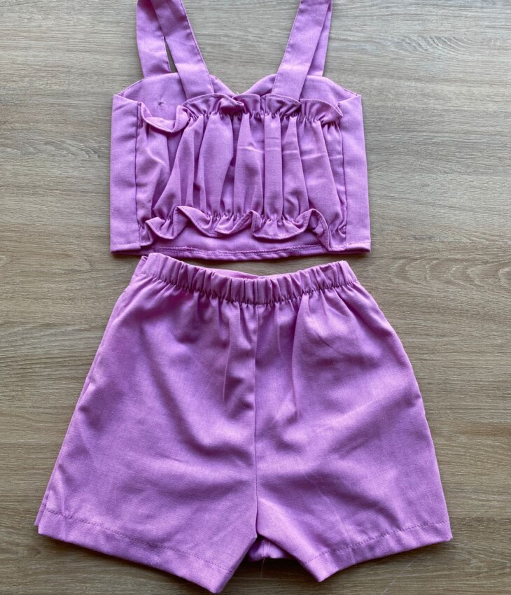 fernandaramoskids com br Conjunto Infantil Feminino Cropped e Short Saia com Amarração Lilás 2