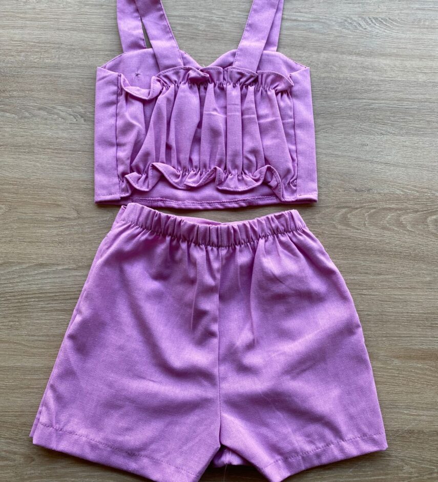 fernandaramoskids com br Conjunto Infantil Feminino Cropped e Short Saia com Amarração Lilás 2