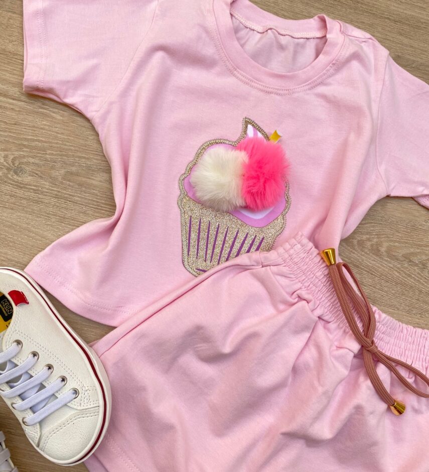 fernandaramoskids com br Conjunto Infantil Feminino Cropped e Short Saia Rosa Bebe 1