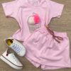 Conjunto Infantil Feminino Cropped e Short Saia Rosa Bebe Fernanda Ramos Store