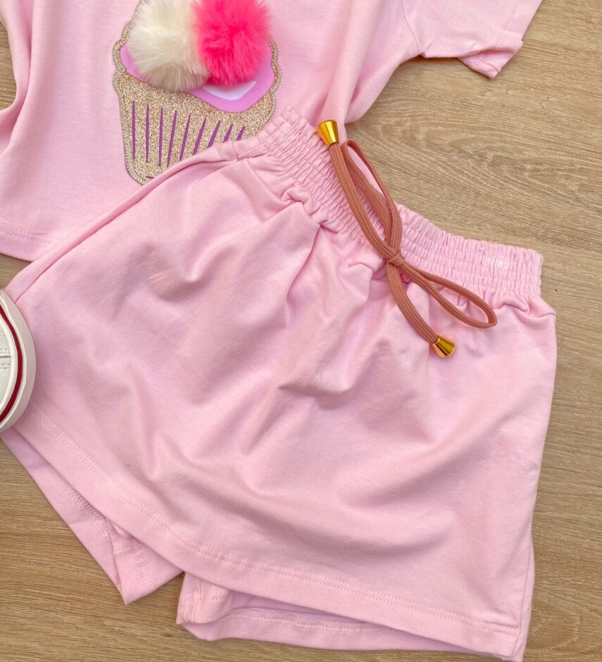 fernandaramoskids com br Conjunto Infantil Feminino Cropped e Short Saia Rosa Bebe 2