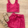 Conjunto Infantil Feminino Cropped e Short Saia com Amarração Pink Fernanda Ramos Kids