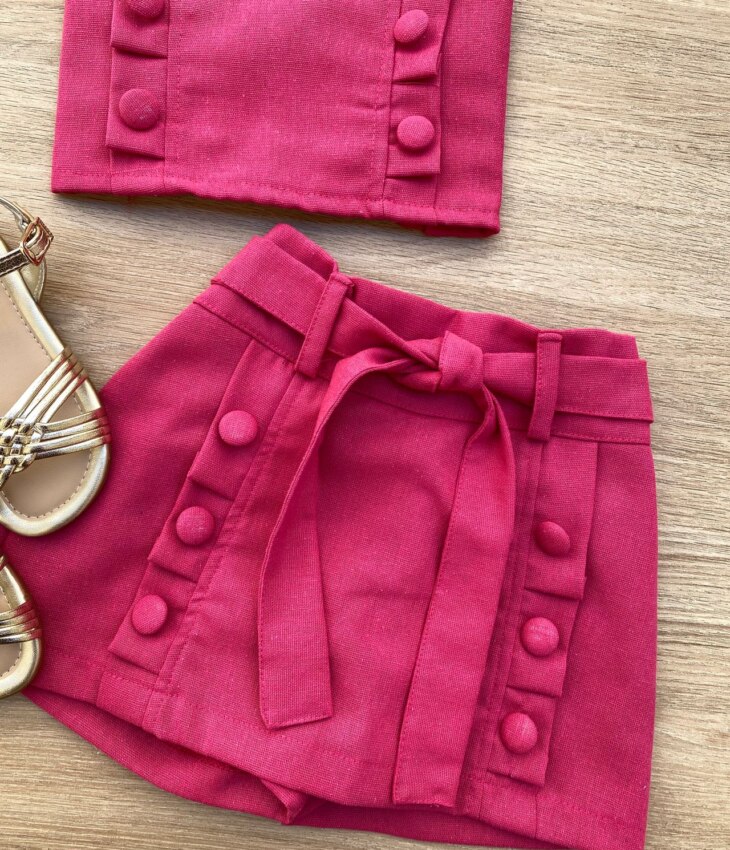 fernandaramoskids com br Conjunto Infantil Feminino Cropped e Short Saia com Amarração Pink 2