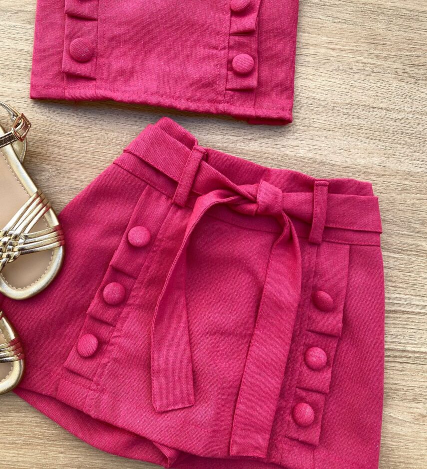 fernandaramoskids com br Conjunto Infantil Feminino Cropped e Short Saia com Amarração Pink 2