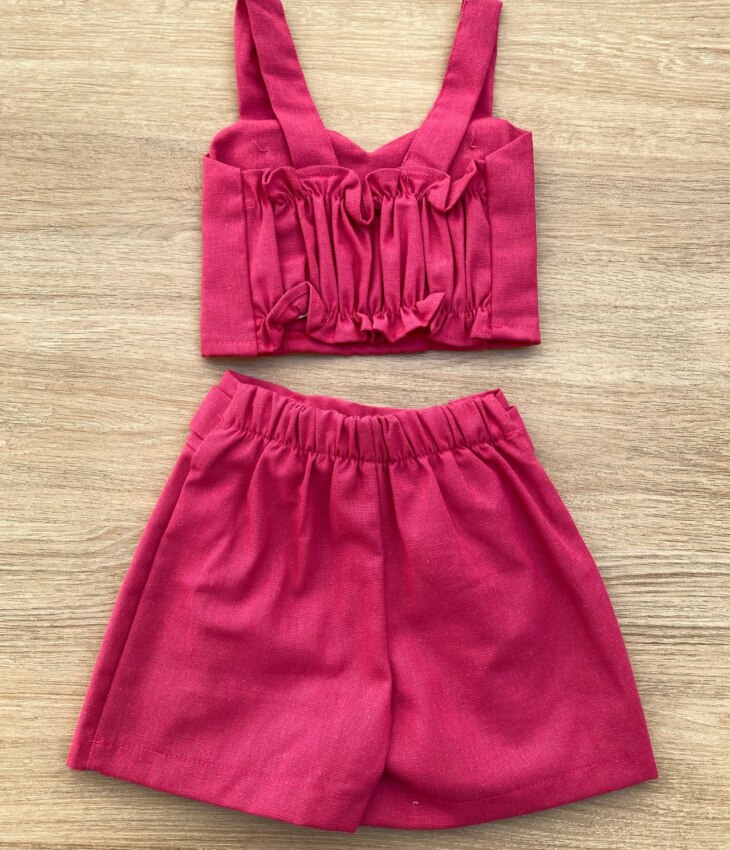 fernandaramoskids com br Conjunto Infantil Feminino Cropped e Short Saia com Amarração Pink 3