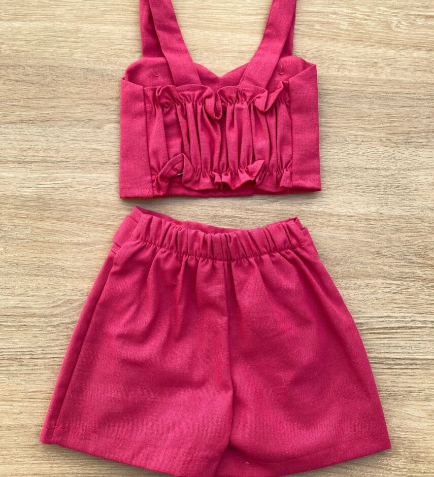 fernandaramoskids com br Conjunto Infantil Feminino Cropped e Short Saia com Amarração Pink 3