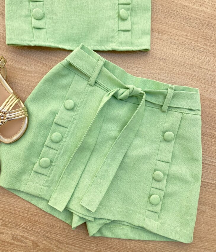 fernandaramoskids com br Conjunto Infantil Feminino Cropped e Short Saia com Amarração Verde 2