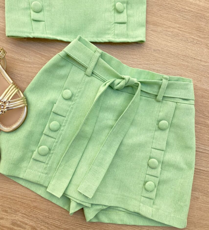 fernandaramoskids com br Conjunto Infantil Feminino Cropped e Short Saia com Amarração Verde 2