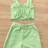 fernandaramoskids com br Conjunto Infantil Feminino Cropped e Short Saia com Amarração Verde 3