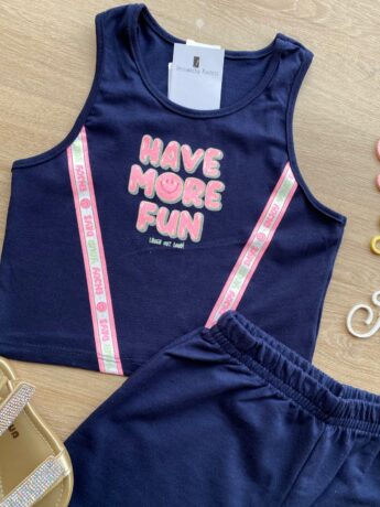 fernandaramoskids com br Conjunto Infantil Feminino Cropped Have More e Short Azul Marinho 1