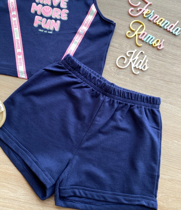 fernandaramoskids com br Conjunto Infantil Feminino Cropped Have More e Short Azul Marinho 2