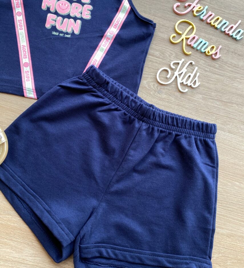 fernandaramoskids com br Conjunto Infantil Feminino Cropped Have More e Short Azul Marinho 2