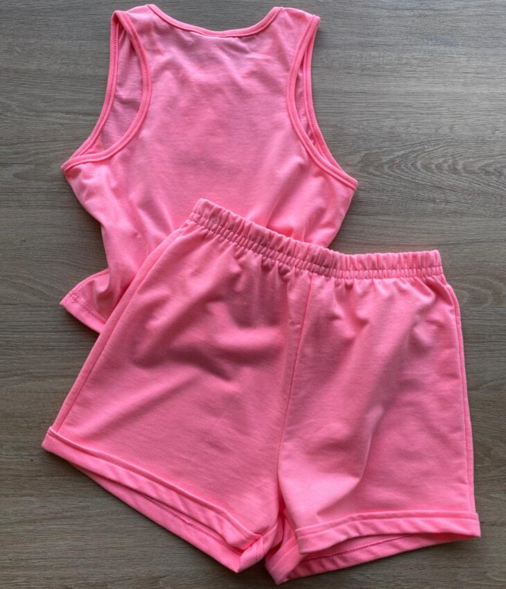 fernandaramoskids com br Conjunto Infantil Feminino Cropped Have More e Short Pink Flúor 2