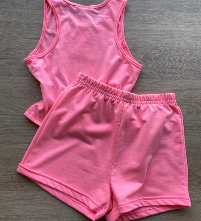 fernandaramoskids com br Conjunto Infantil Feminino Cropped Have More e Short Pink Flúor 2