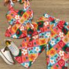 Conjunto Infantil Feminino Estampado de Cropped e Calça Pantacourt Fernanda Ramos Kids