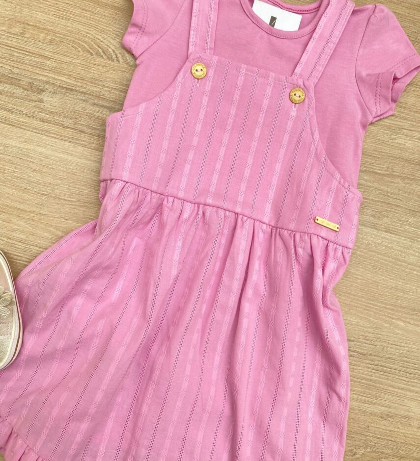 fernandaramoskids com br Conjunto Infantil Feminino Jardineira e Blusa Manga Curta Lilás 1