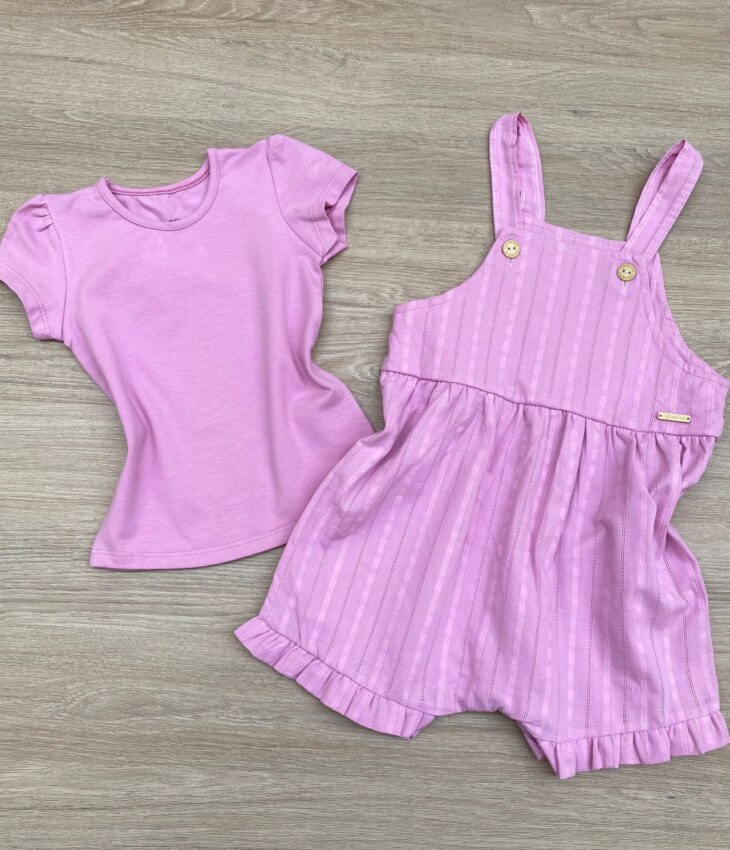 fernandaramoskids com br Conjunto Infantil Feminino Jardineira e Blusa Manga Curta Lilás 2