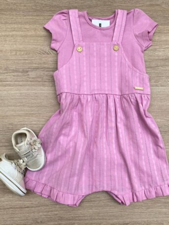 Conjunto Infantil Feminino Jardineira e Blusa Manga Curta Lilás Fernanda Ramos Kids