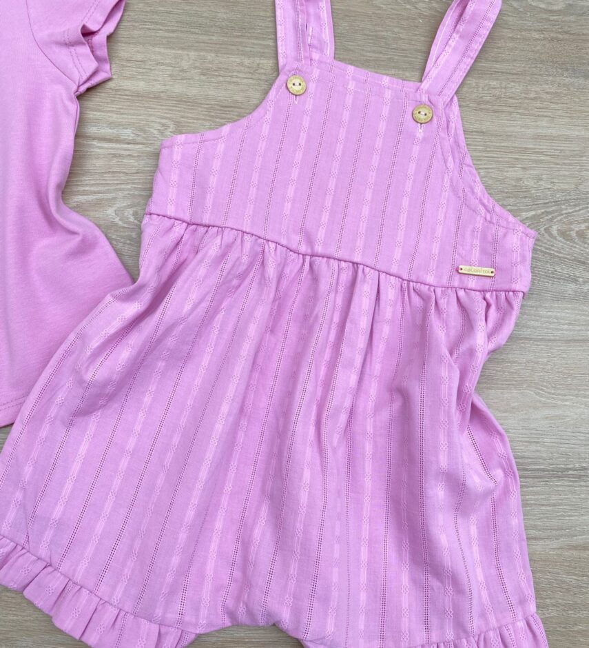 fernandaramoskids com br Conjunto Infantil Feminino Jardineira e Blusa Manga Curta Lilás 4