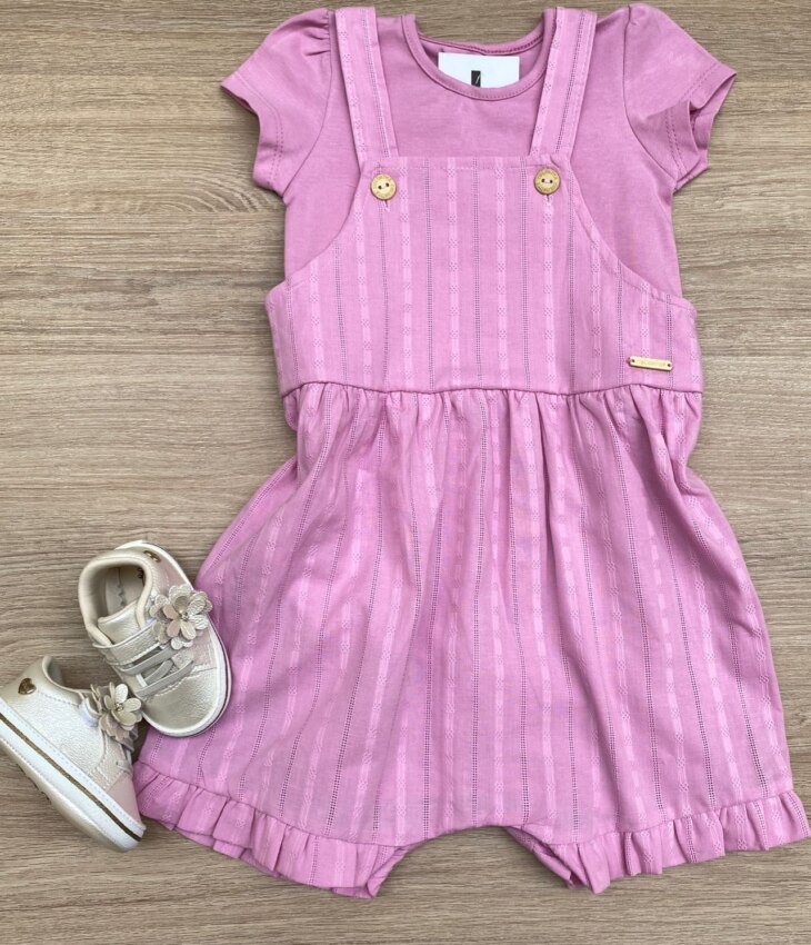 Conjunto Infantil Feminino Jardineira e Blusa Manga Curta Lilás Fernanda Ramos Kids