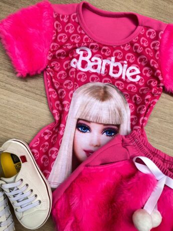 fernandaramoskids com br Conjunto Infantil Feminino Pelinho Blusa e Short Saia Pink 1
