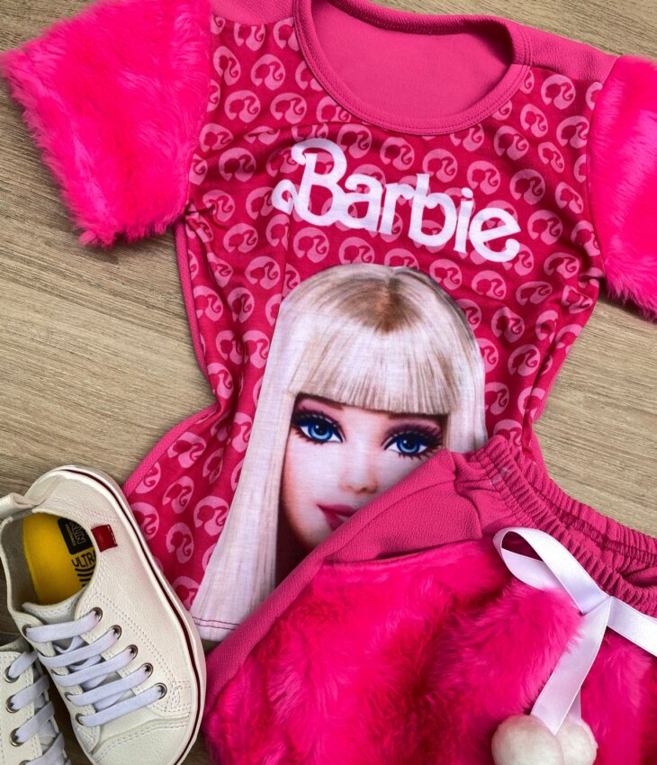 fernandaramoskids com br Conjunto Infantil Feminino Pelinho Blusa e Short Saia Pink 1