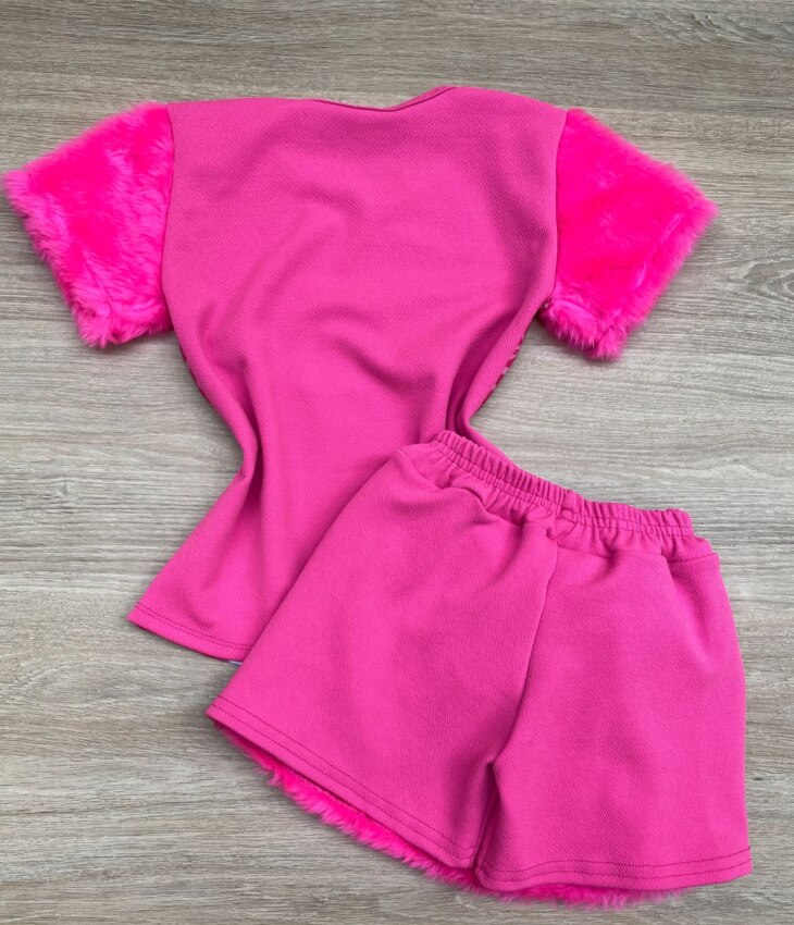 fernandaramoskids com br Conjunto Infantil Feminino Pelinho Blusa e Short Saia Pink 3