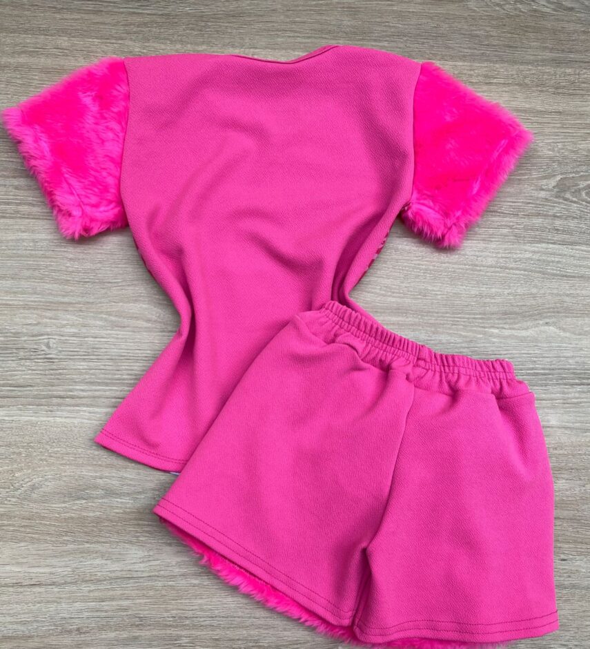 fernandaramoskids com br Conjunto Infantil Feminino Pelinho Blusa e Short Saia Pink 3