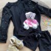 fernandaramoskids com br Conjunto Infantil Feminino Regata Estampa Urso + Jaqueta + Short Preto 1