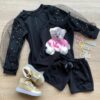Conjunto Infantil Feminino Regata Estampa Urso + Jaqueta + Short Preto Fernanda Ramos Kids