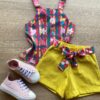 Conjunto Infantil Feminino Regata Estampada e Short com Amarração Amarelo Fernanda Ramos Kids