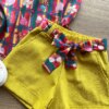 fernandaramoskids com br Conjunto Infantil Feminino Regata Estampada e Short com Amarração Amarelo 2