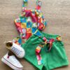 Conjunto Infantil Feminino Regata Estampada e Short com Amarração Verde Fernanda Ramos Kids