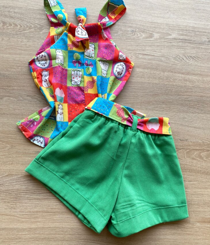 fernandaramoskids com br Conjunto Infantil Feminino Regata Estampada e Short com Amarração Verde 3