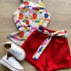 Conjunto Infantil Feminino Regata Estampada e Short com Amarração Vermelho Fernanda Ramos Kids