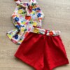 fernandaramoskids com br Conjunto Infantil Feminino Regata Estampada e Short com Amarração Vermelho 3