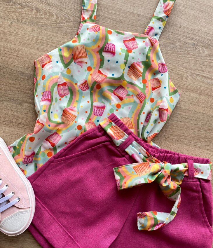 fernandaramoskids com br Conjunto Infantil Feminino Regata Estampada e Short Pink 1