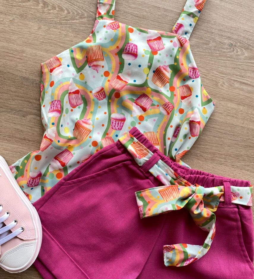 fernandaramoskids com br Conjunto Infantil Feminino Regata Estampada e Short Pink 1
